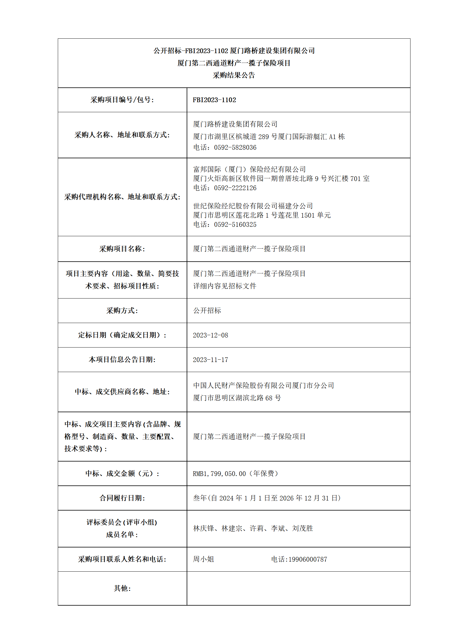 廈門第二西通道財產(chǎn)一攬子保險項目_采購結(jié)果公告_01.png